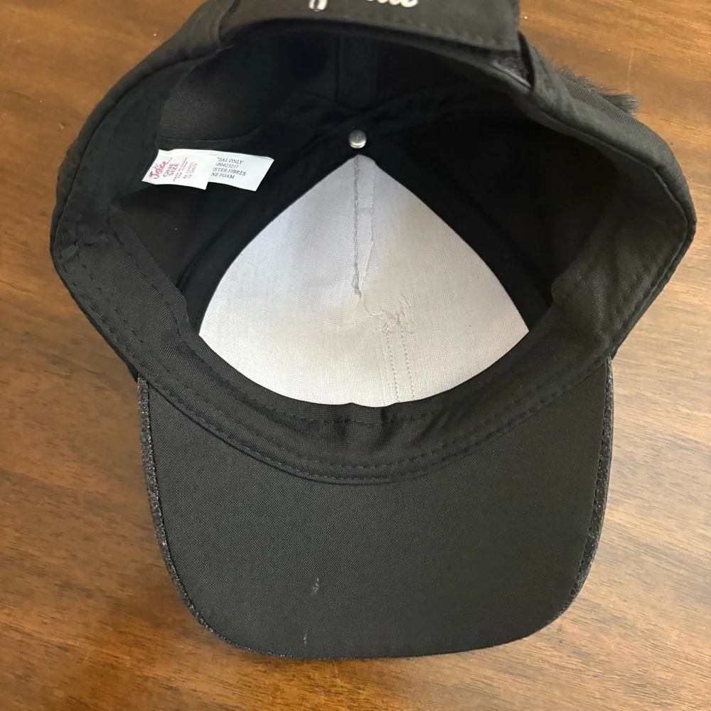 Justice Girls Black Hat Letter L with Pom Poms